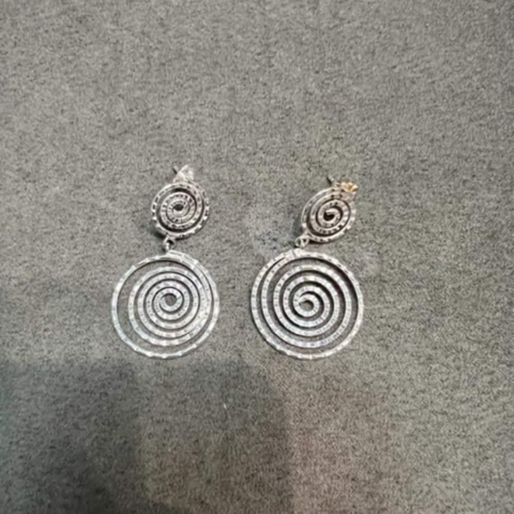 1980s Silver Roung Textured Hoop Earrings
